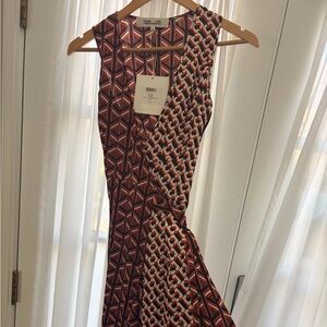 Diane Von Furstenberg Geometric Maxi Dress in Red and Ivory